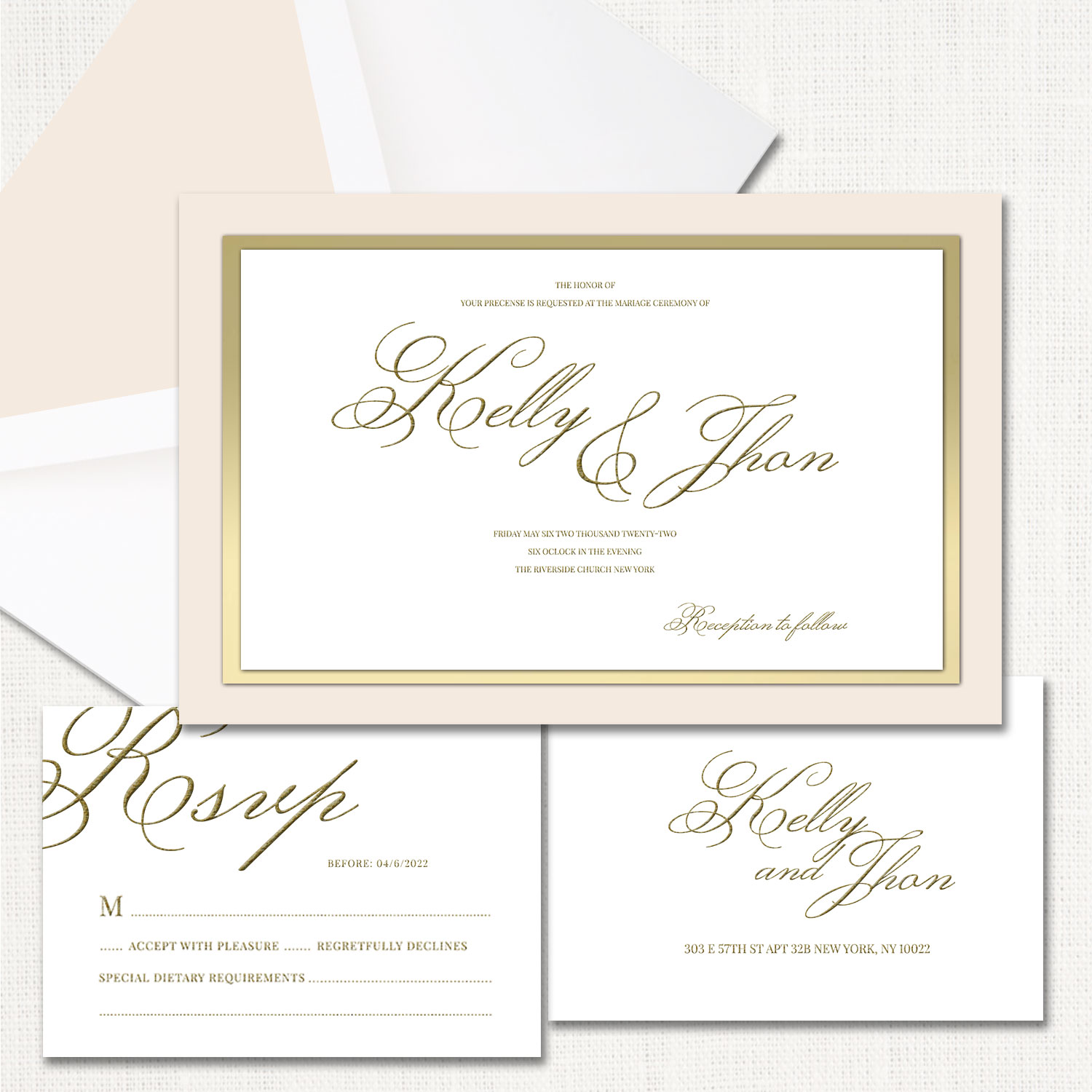 Kelly Gold Wedding Invitations