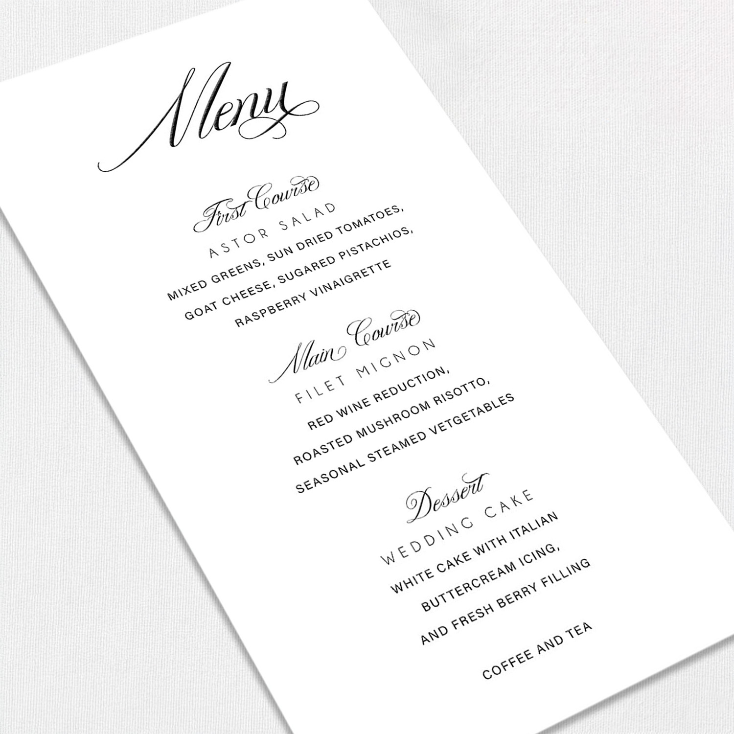 Hayden Wedding Menu