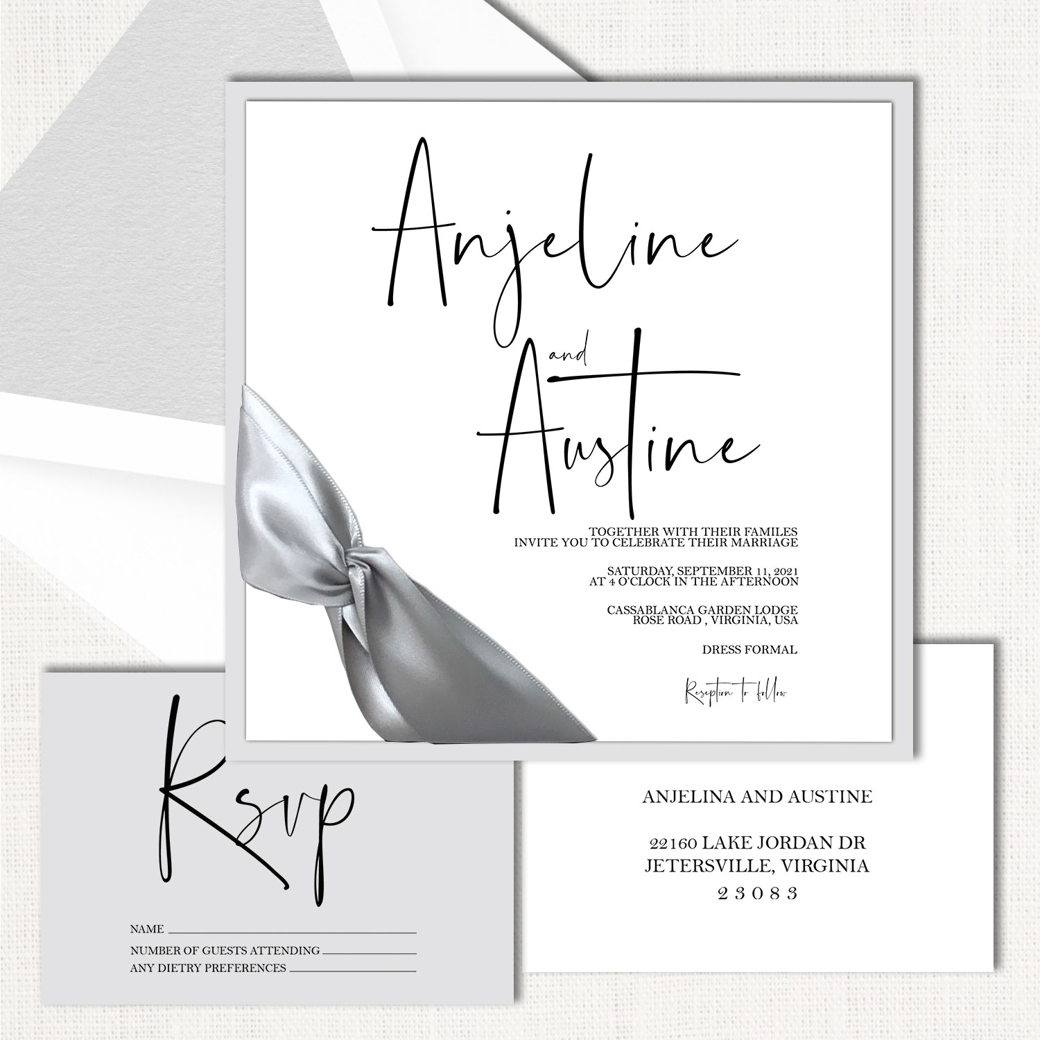 Anjeline Square Ribbon Wedding Invitations