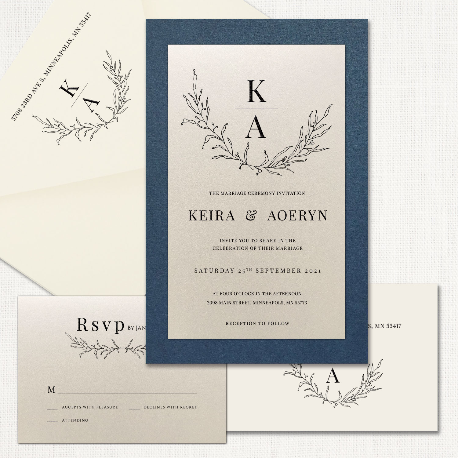 Keira Navy Wedding Invitations