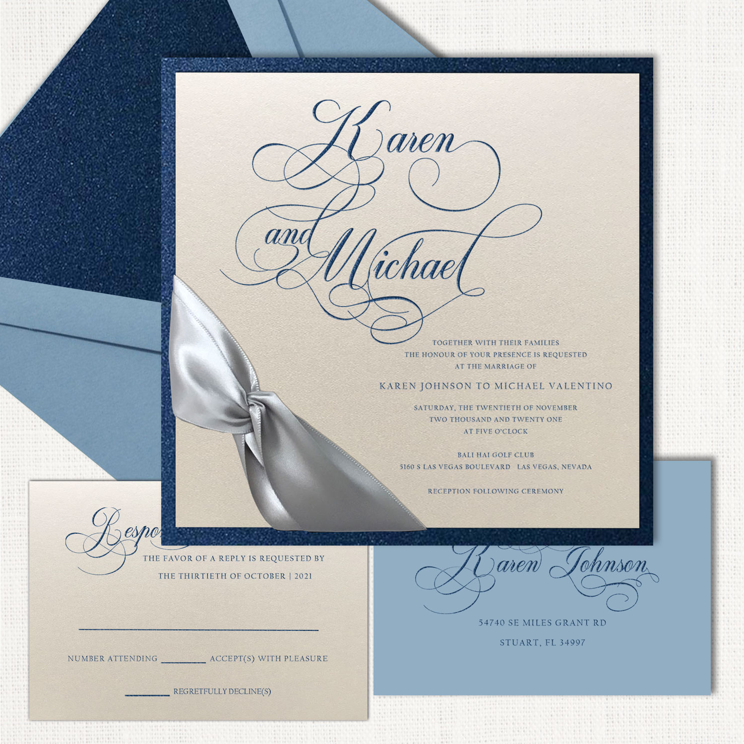 Karen Square Ribbon Wedding Invitations