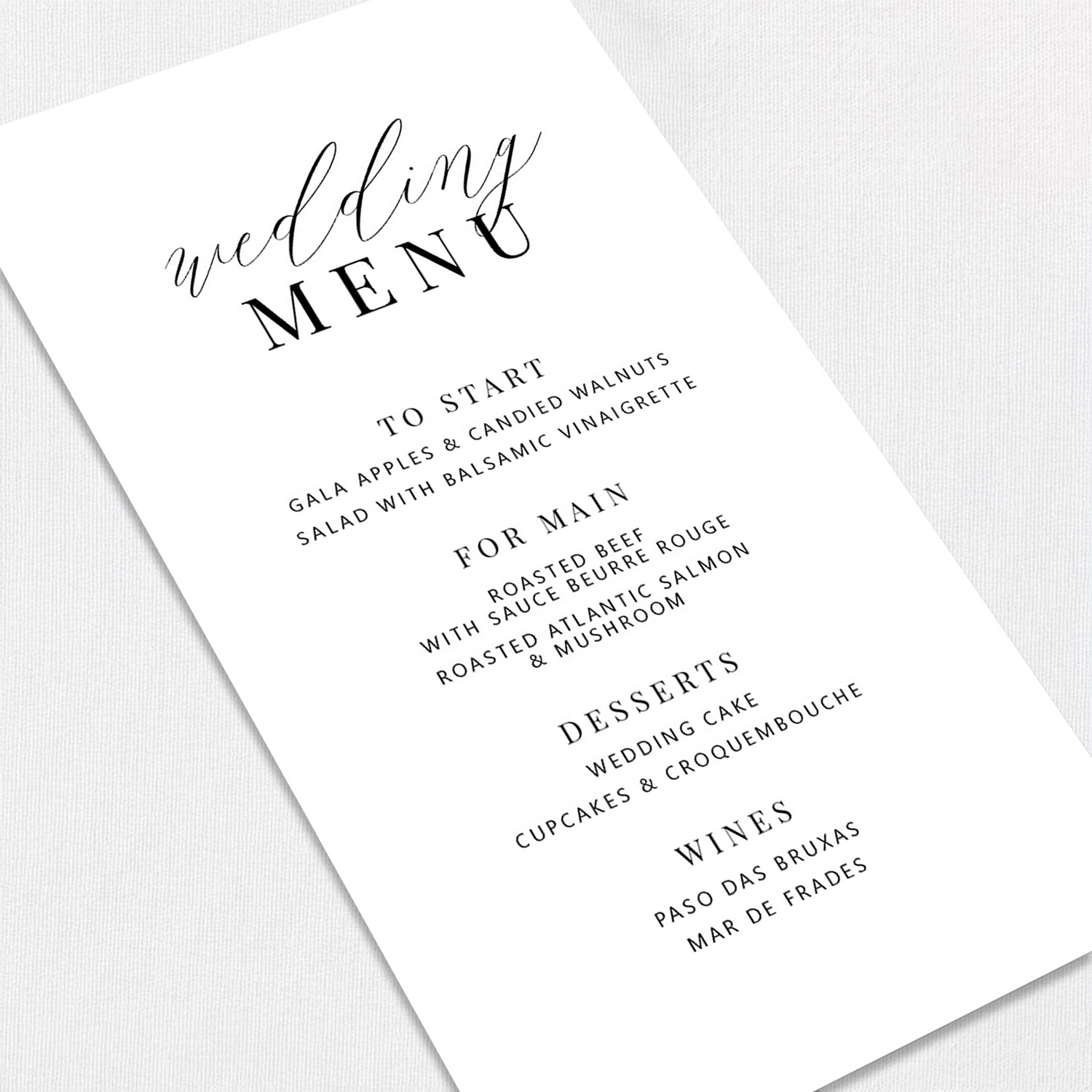Elisse Wedding Menu