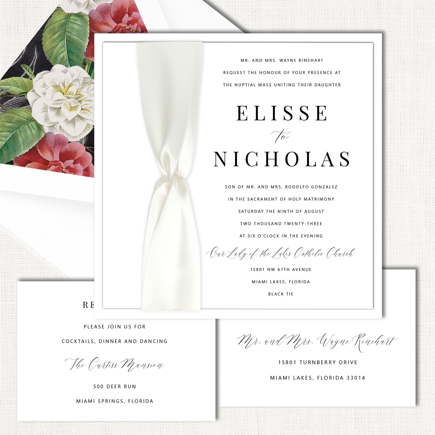 Elisse Square Ribbon Wedding Invitations