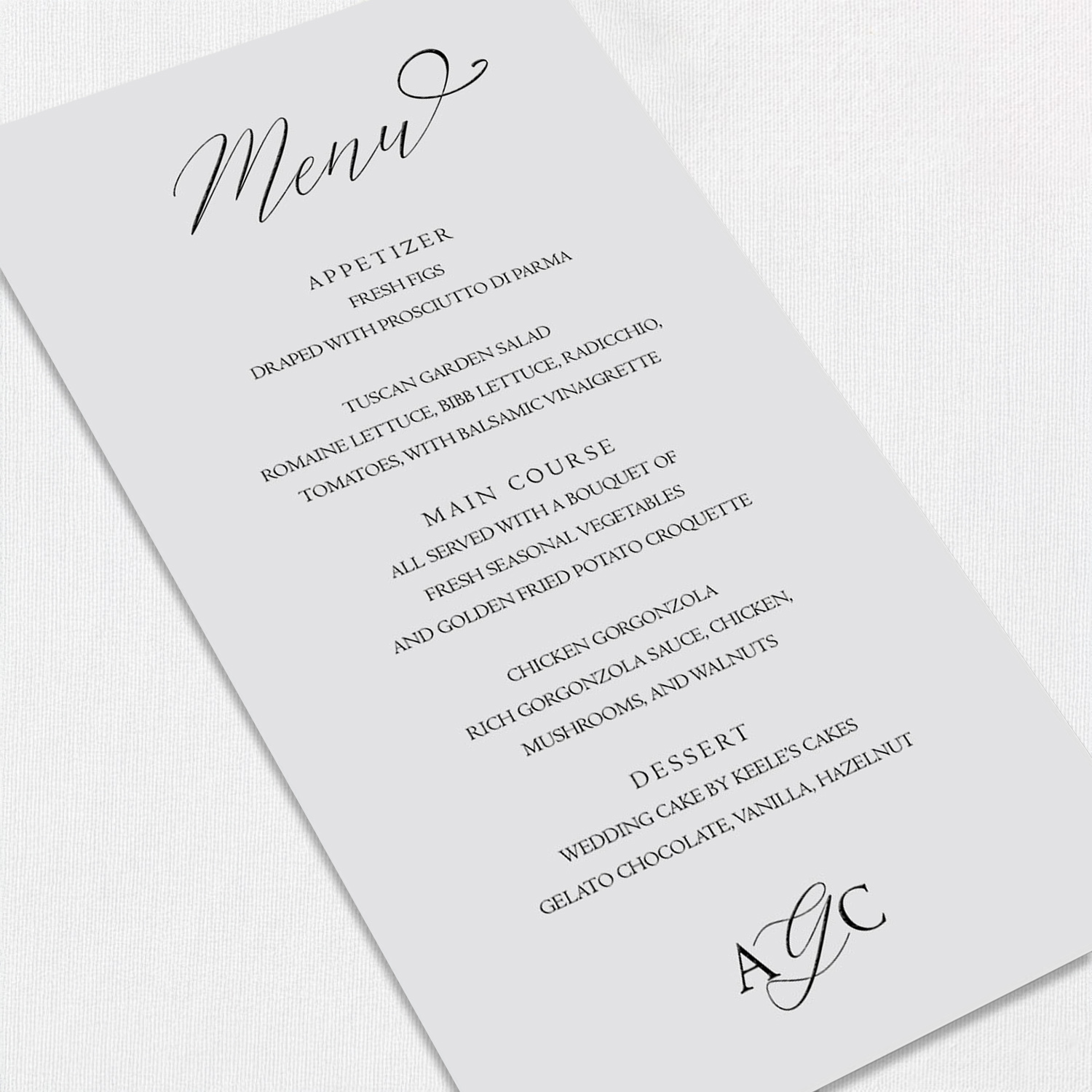 Ashley Wedding Menu