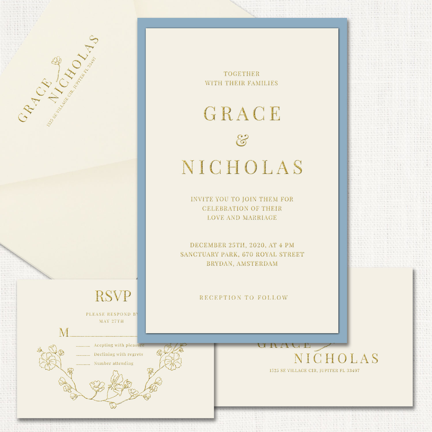 Grace Blue Wedding Invitations 