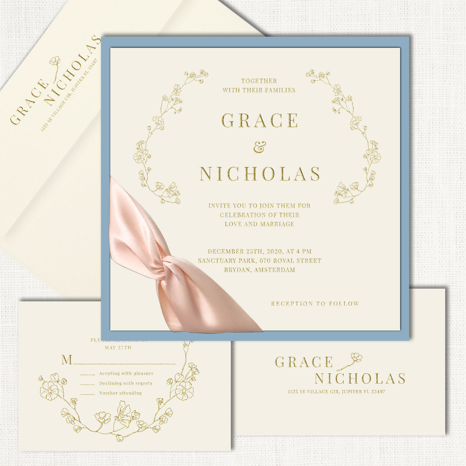 Grace Square Ribbon Wedding Invitations