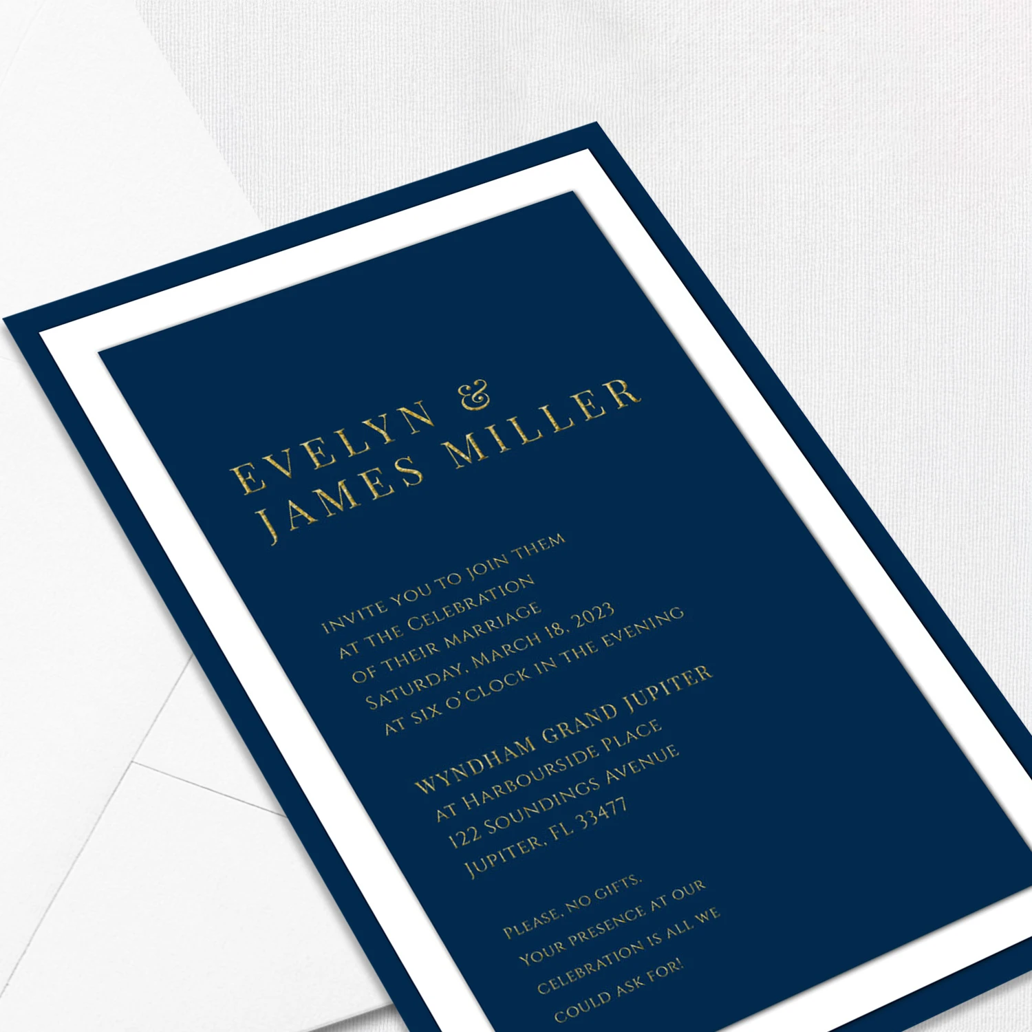 Evelyn Navy Wedding Invitations 