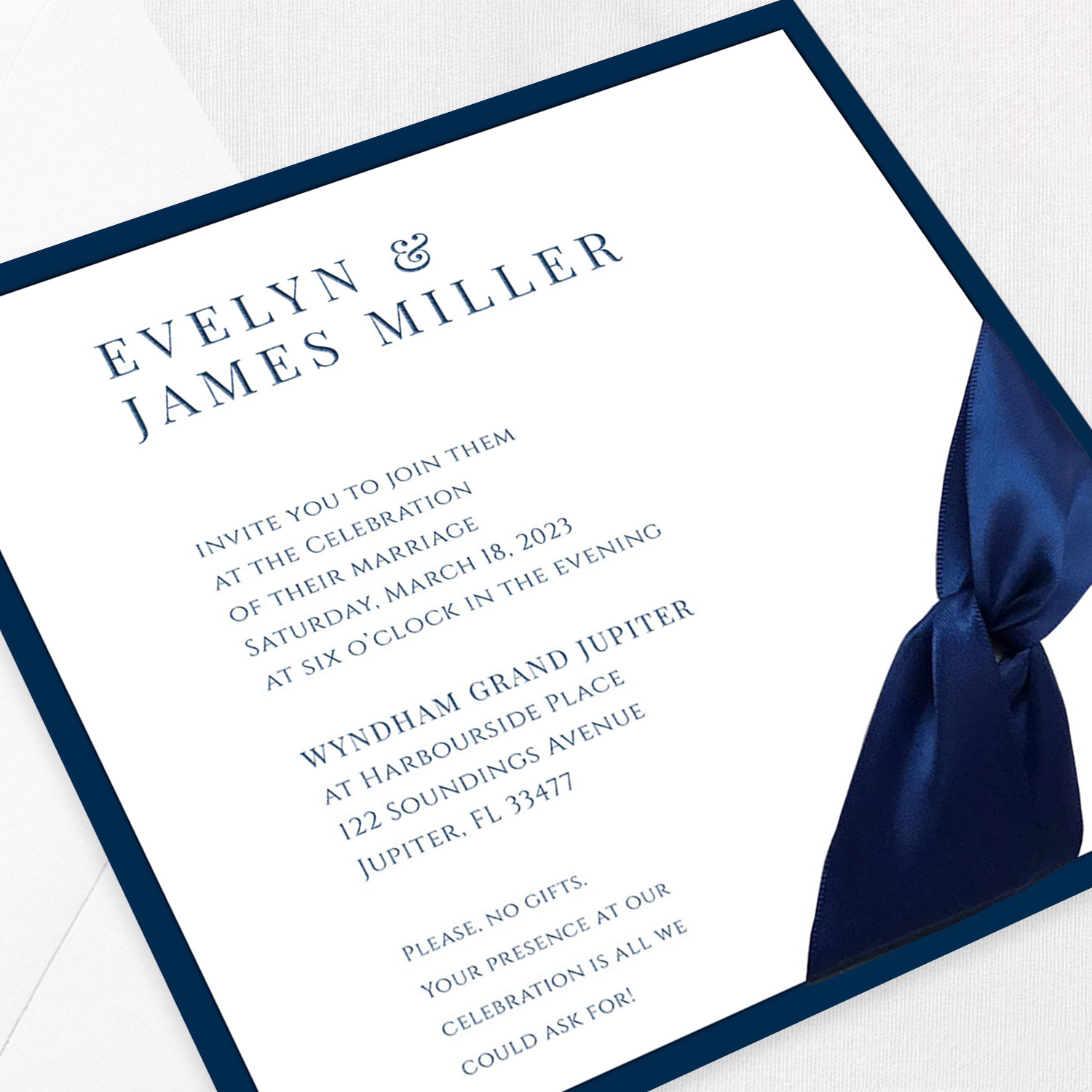 Evelyn Square Ribbon Wedding Invitations
