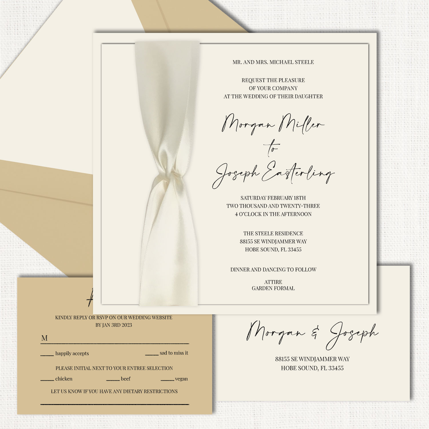 Morgan Square Ribbon Wedding Invitations