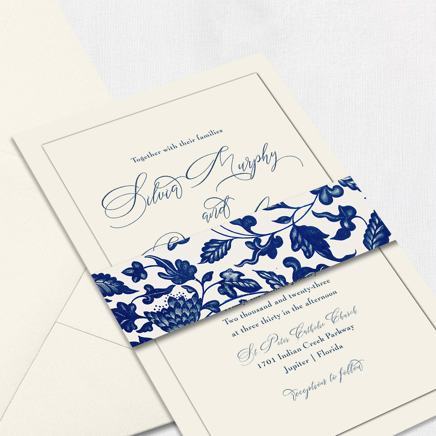 Silvia Vintage Belly Band Wedding Invitations