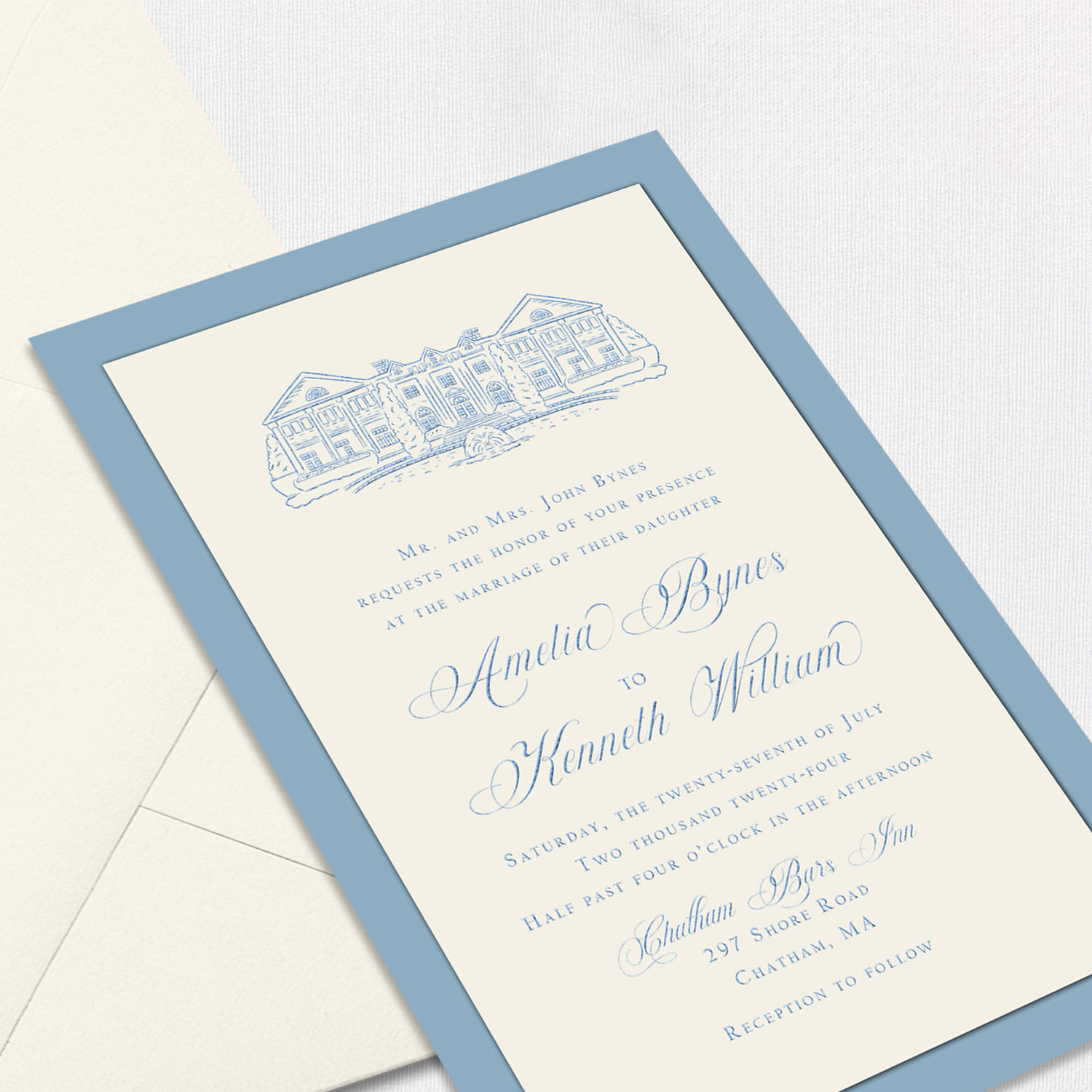 Amelia French Blue Wedding Invitations 