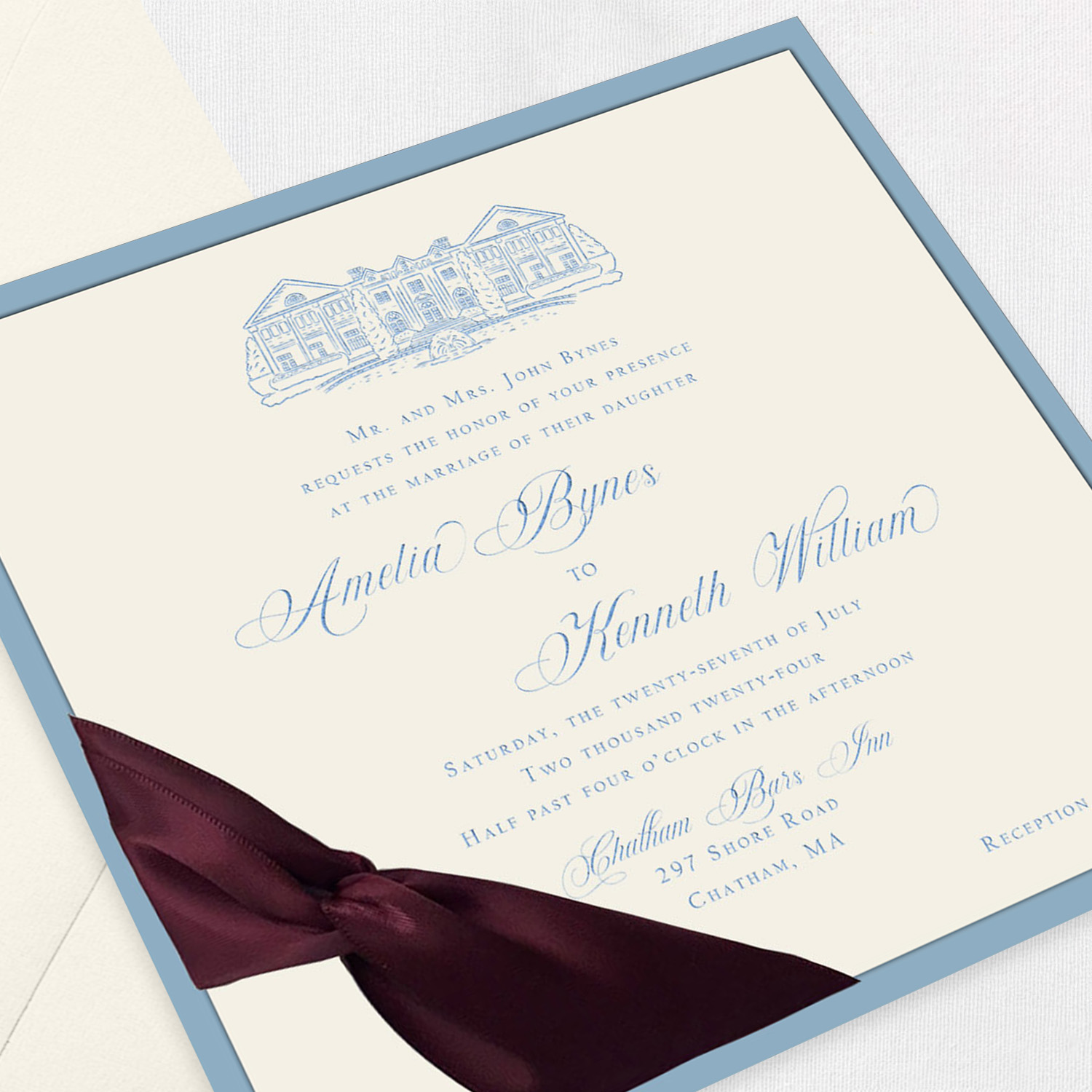 Amelia Square Ribbon Wedding Invitations