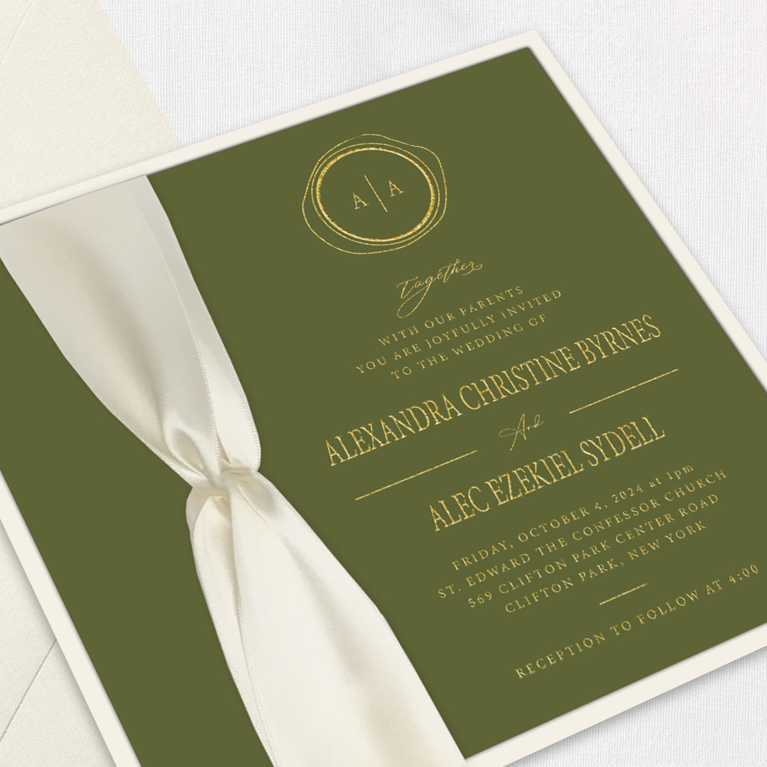 Alexandra Square Ribbon Wedding Invitations