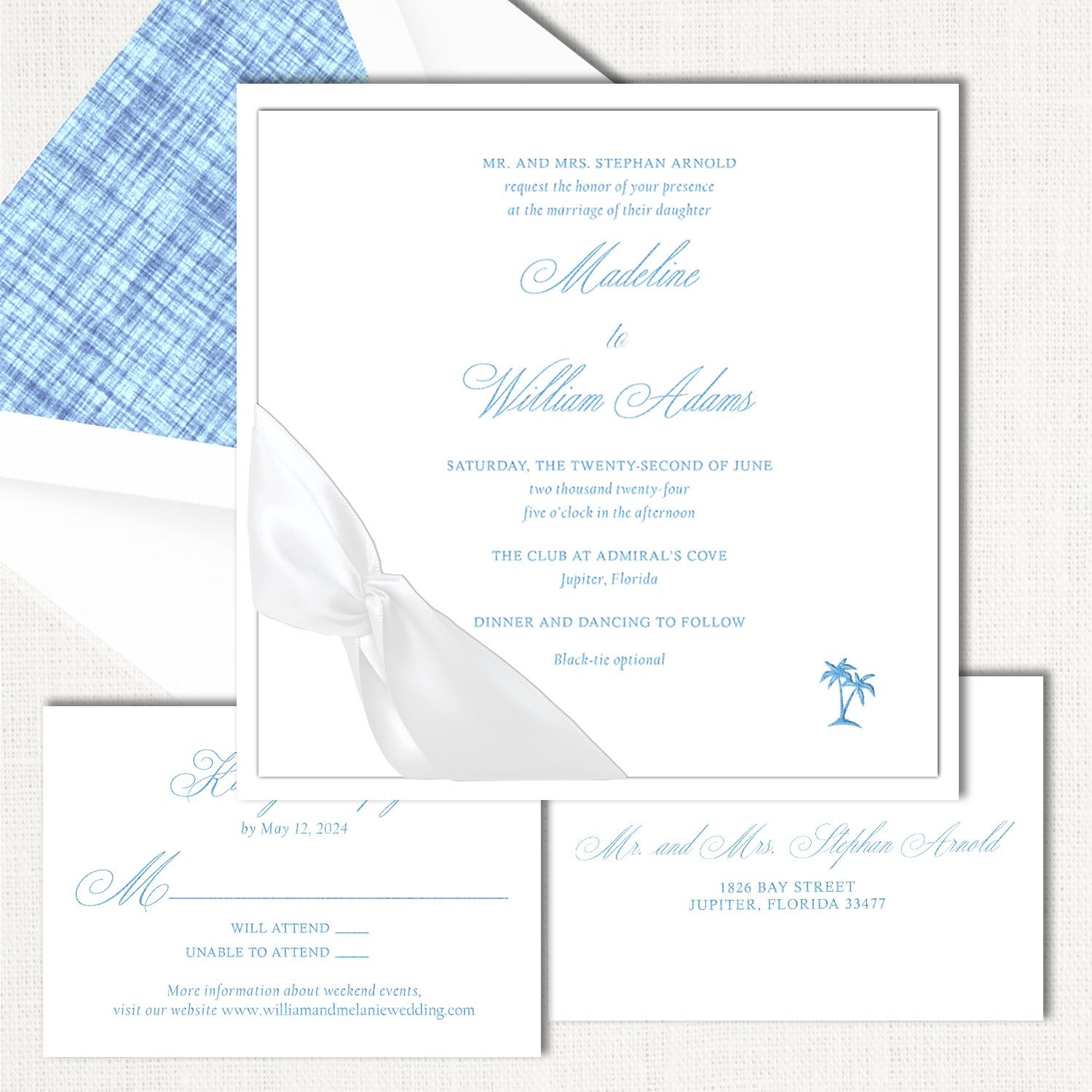 Madeline Square Ribbon Wedding Invitations