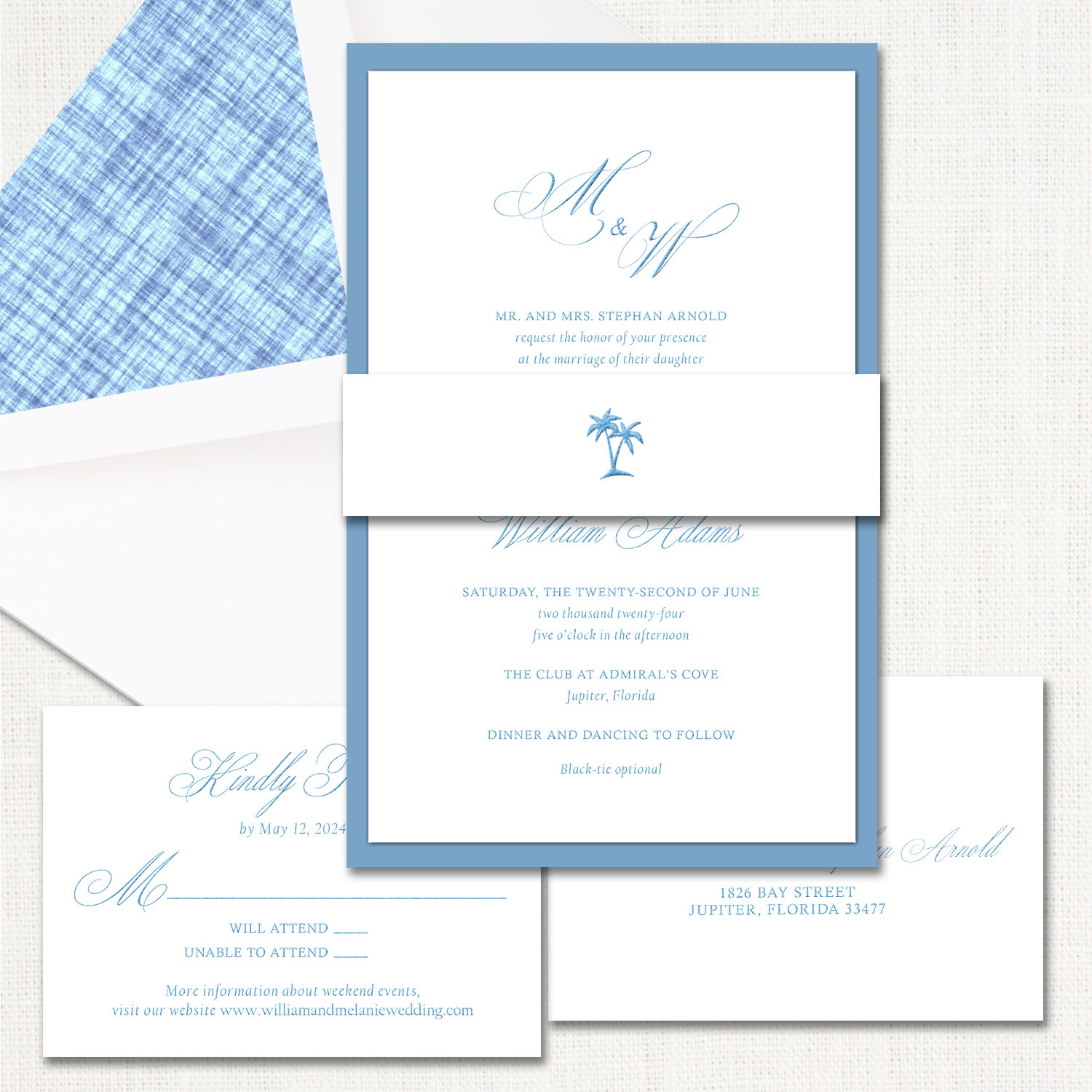 Madeline Belly Band New Blue Wedding Invitations