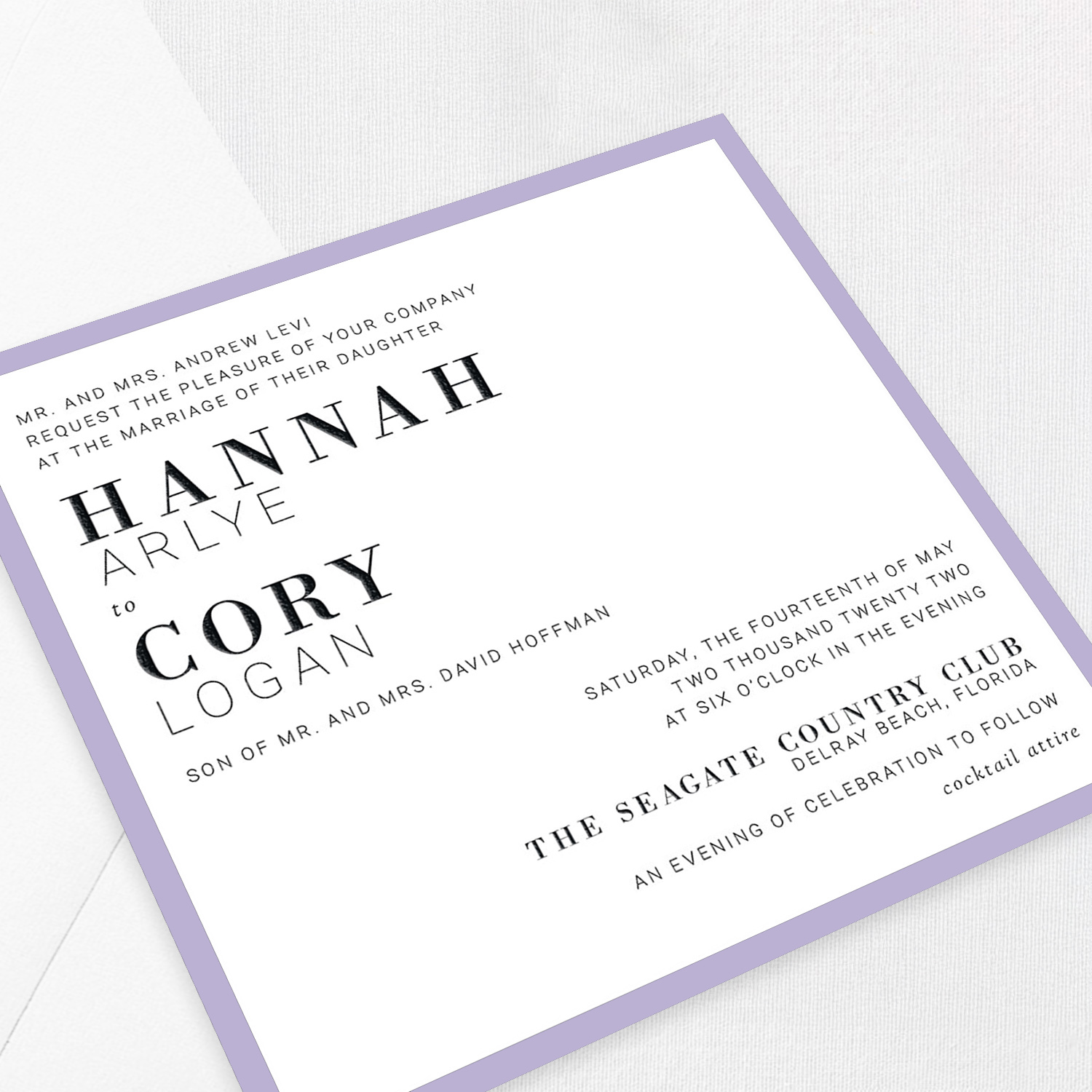 Hannah Square Lavender Wedding Invitations 