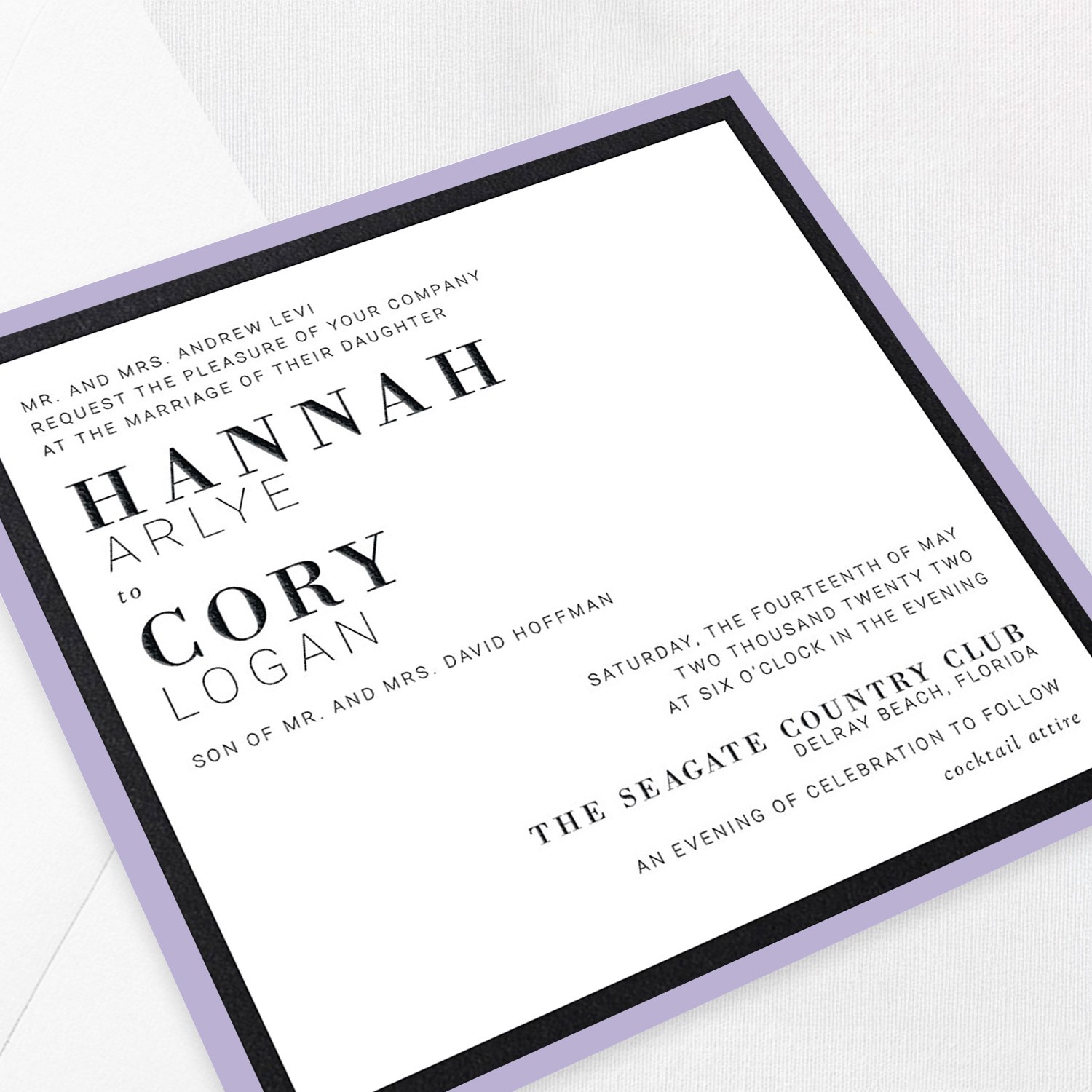 Hannah Black Lavender Wedding Invitations