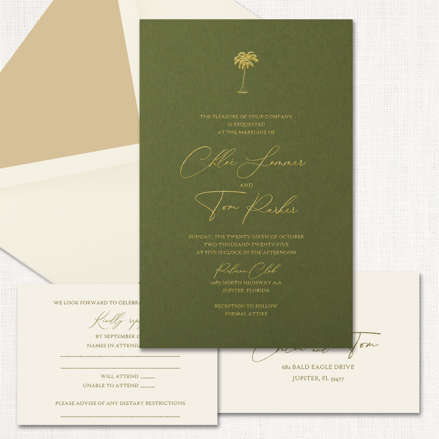 Chloe Mid Green Wedding Invitations