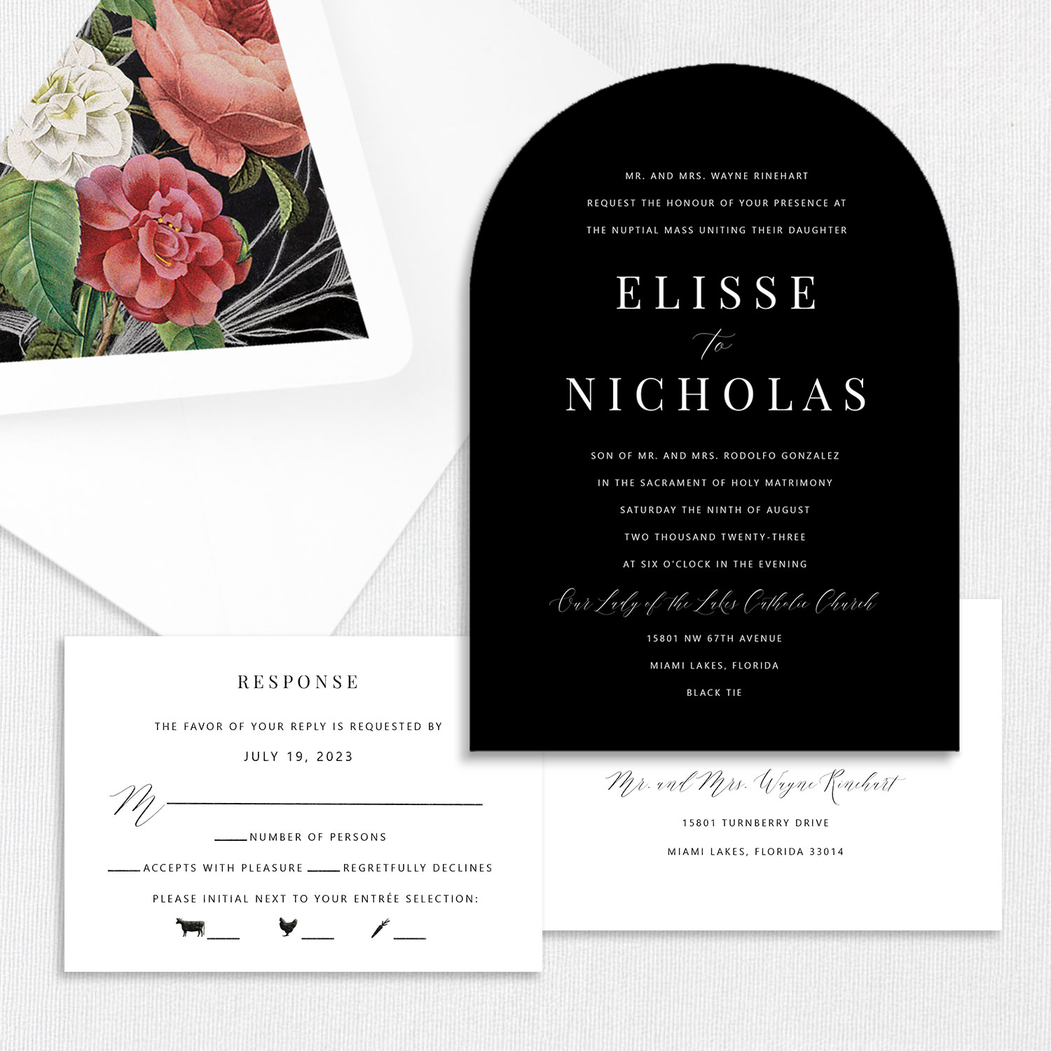 Elisse Black Arch Wedding Invitations