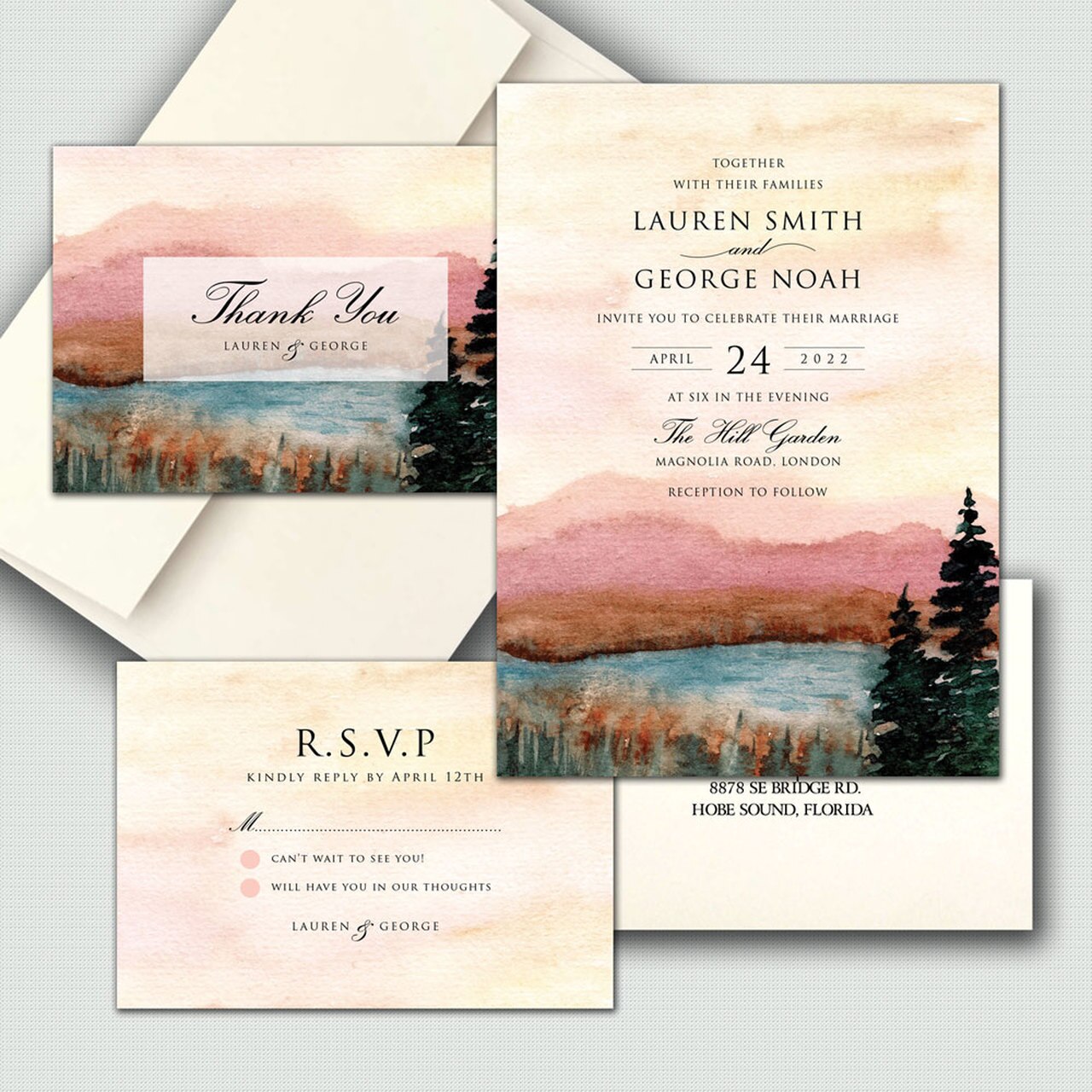 Watercolor Design - Wedding Invitations Suite