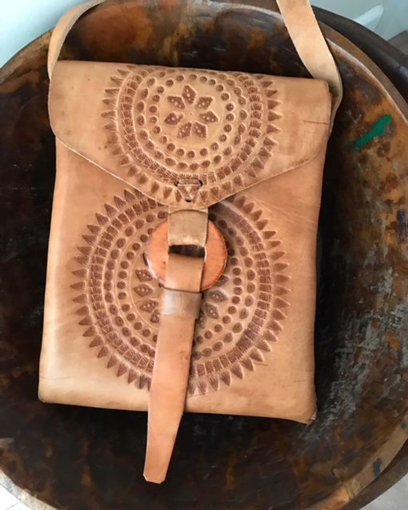 Limoges Hand Tooled Leather Clutch - Caramel Brown