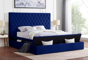 BLUE QUEEN PLATFORM BED FRAME