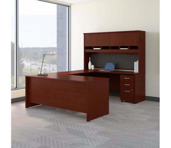 U STATION DESK WITH STORAGE, SERIES C COLLECTION, MAHOGANY