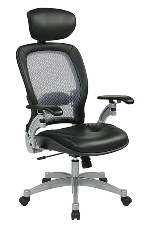 Professional Light Air Grid® Back Chair
with Adjustable Headrest
• Breathable Light Air Grid® Back
  with Adjustable Lumbar Support
• Thick Padded Contour Leather Seat
• One Touch Pneumatic Seat Height Adjustment
• 2-to-1 Synchro Tilt Control with Adjustable Tilt Tension
• Top Grain Leather
• Adjustable Leather Headrest
• Cantilever Platinum Finish Arms with PU Pads
• Platinum Finish Aluminum Base 
  with Dual Wheel Carpet Casters
• This product has achieved GREENGUARD certification
