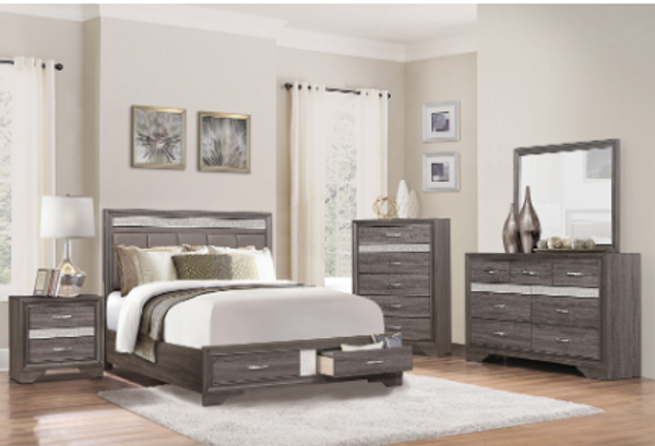 Luster Queen Size Storage Bed 4PC Set, Grey