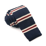Navy-White-Burgundy Stripe British Trendy Flat-head Knitted Tie