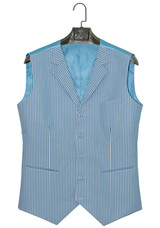 Seersucker sky and white stripe men's waistcoat