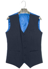 Navy blue pin stripe V cut men's waistcoat