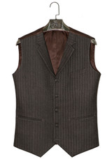 Tweed dark brown herringbone men's waistcoat