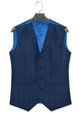 window navy blue check notch lapel waistcoat