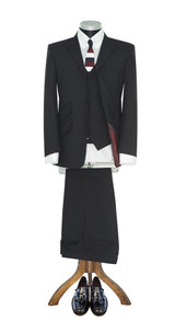 Deal! BUY Weller black peak lapel 3 piece suit, Get FREE (Shirt+Tie+hanky+collar pin)