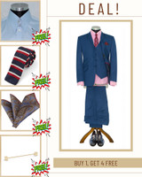 Deal! BUY Kenny Jones yale blue 3 piece suit, Get FREE (Shirt+Tie+hanky+collar pin)