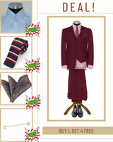 Deal! Keith Moon burgundy wine 3 piece suit 1960's, Get FREE (Shirt+Tie+hanky+collar pin)