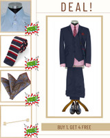 Deal! BUY Pete Townshend Navy 3 piece suit, Get FREE (Shirt+Tie+hanky+collar pin)