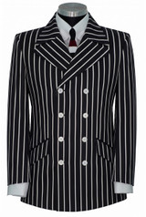 The Kinks White Stripe in Black 4/8 Double Breasted Mod Blazer