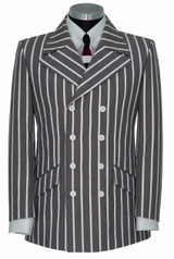 The Kinks  White Stripe in Grey 4/8 Double Breasted Mod Blazer
