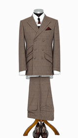 George Harrison Light Brown Prince of Wales check Men's Double Breasted Mod Suit