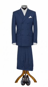 George Harrison Navy Prince of Wales check Men's Double Breasted Mod Suit