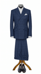 George Harrison Navy Color Window Prince of Wales check Men's Double Breasted Mod Suit