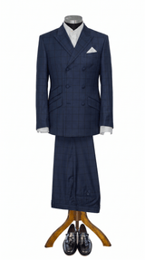 George Harrison Navy window shadow Prince of Wales check Men's Double Breasted Mod Suit