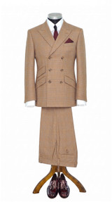 George Harrison Beige Prince of Wales check Men's Double Breasted Mod Suit