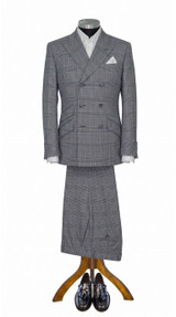 George Harrison Blue Grey Prince of Wales check Men's Double Breasted Mod Suit