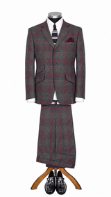 Weller Brown Burgundy Check Prince of Wales 2 Piece Suit for Men