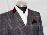 Burgundy check in grey mod blazer for men