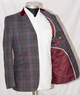 Burgundy check in grey mod blazer for men