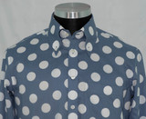 silver blue polka dot shirt